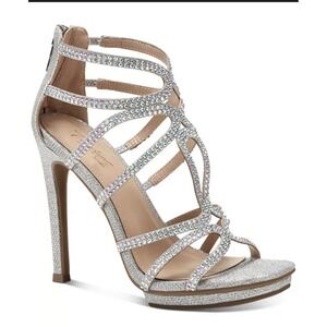 Thalia Sodi Remini Evening Sandals Heels Womens 6  Silver Embellished Shoes